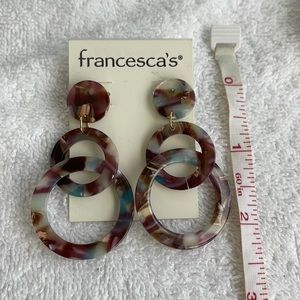 Francesca’s pierced drop dangle faux tortoise earrings, 2 1/4” drop, 1 1/4” wide